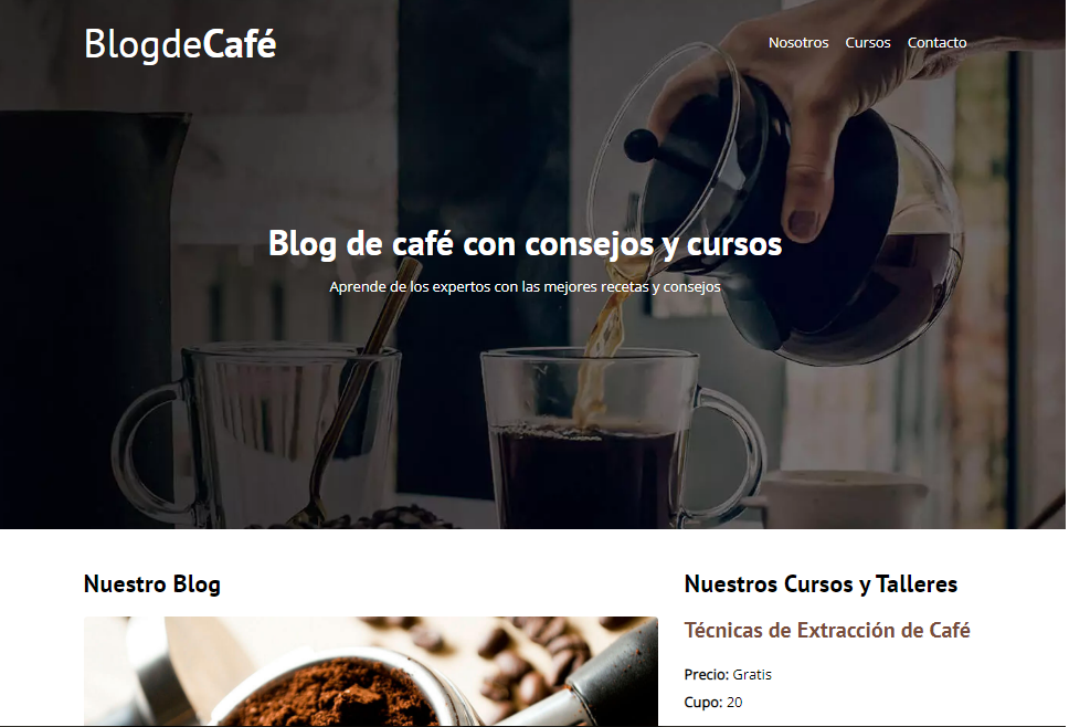 Captura de pantalla de un blog de café